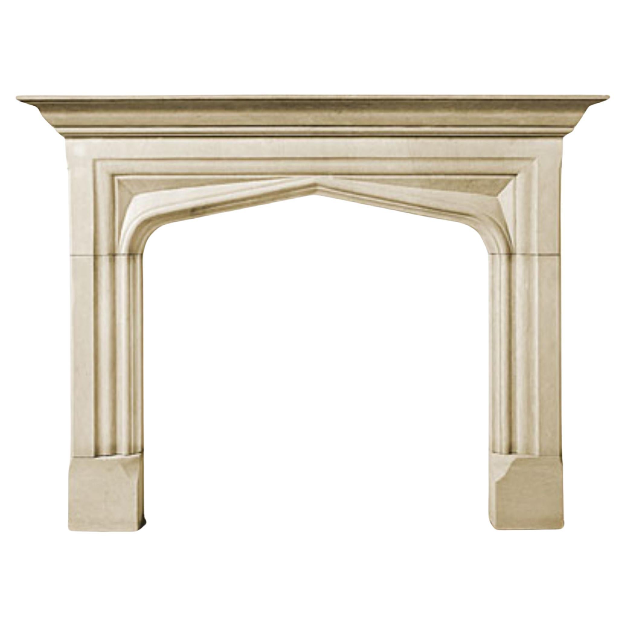 The Stuart: A Classical English Stone Fireplace in the Tudor Style