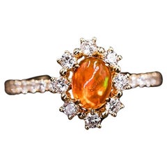 Used The Stunning - Fire Opal Engagement Halo Diamond Ring 18K Yellow Gold