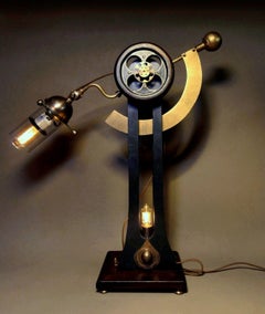 / ART DONOVAN / "Sultan Jack". Mahogany. Brass. Glass. Industrial Table Lamp.