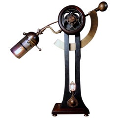 / ART DONOVAN / "Sultan Jack". Mahogany. Brass. Glass. Industrial Table Lamp.