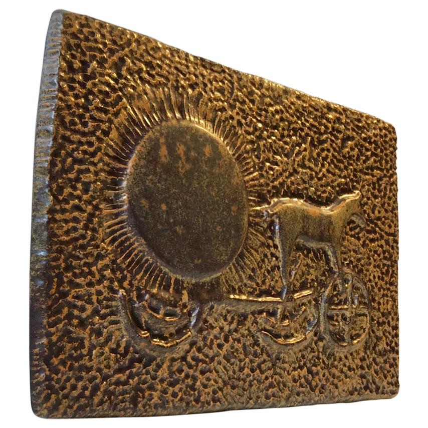 The Sun Chariot, Danish Ceramic Wall Plaque by Ejvind Nielsen, 1970