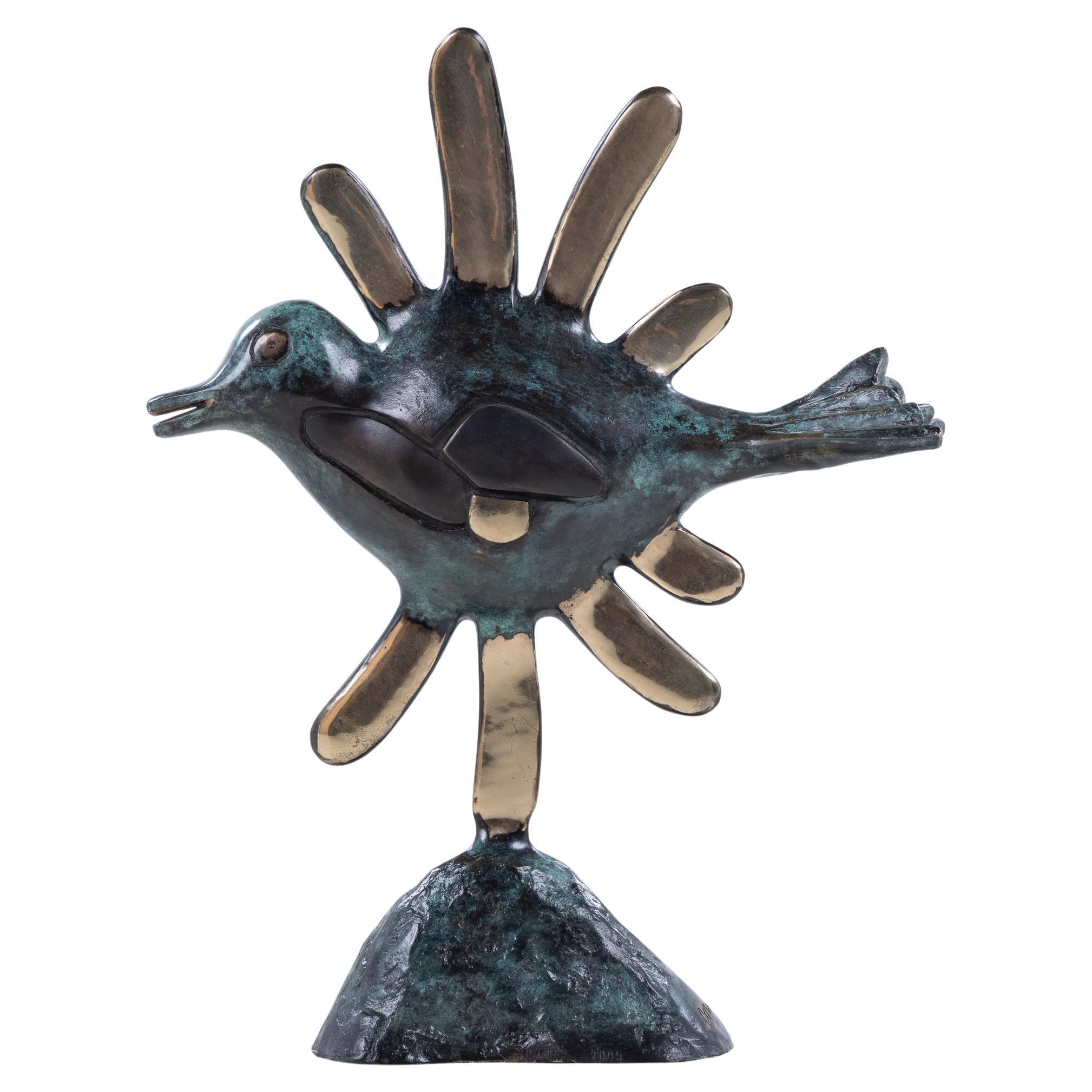 Escultura "El pájaro solar" en bronce patinado de Corneille
