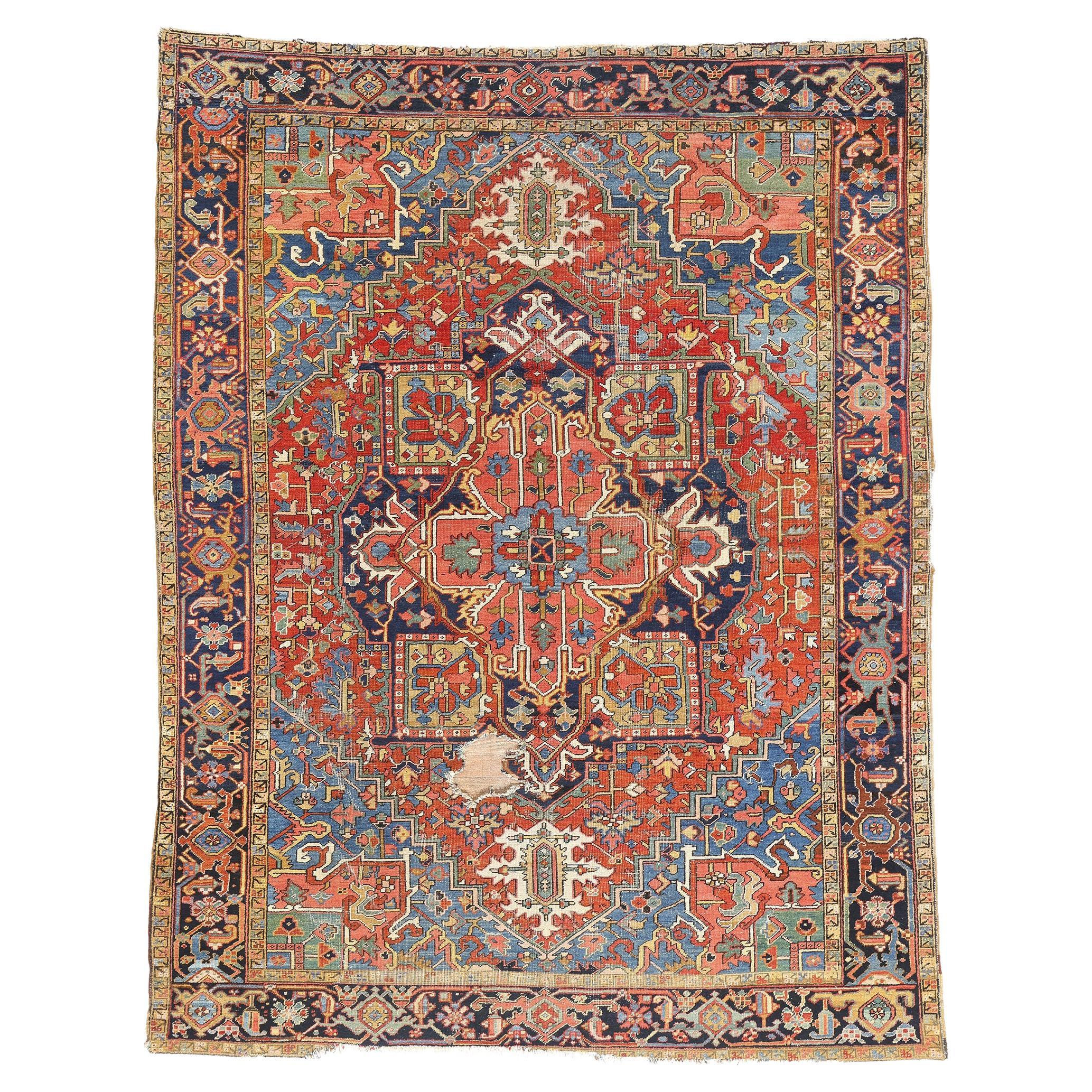 The Sunburst Citadel: Late 19th Century Persian Heriz Masterpiece of Elegance For Sale