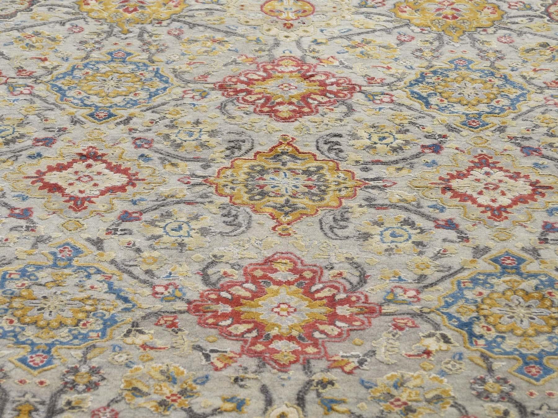 THE SUNSET ROSETTES Pure Silk and Wool Hand Knotted Oriental Round Rug 2