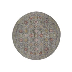 THE SUNSET ROSETTES Pure Silk and Wool Hand Knotted Oriental Round Rug