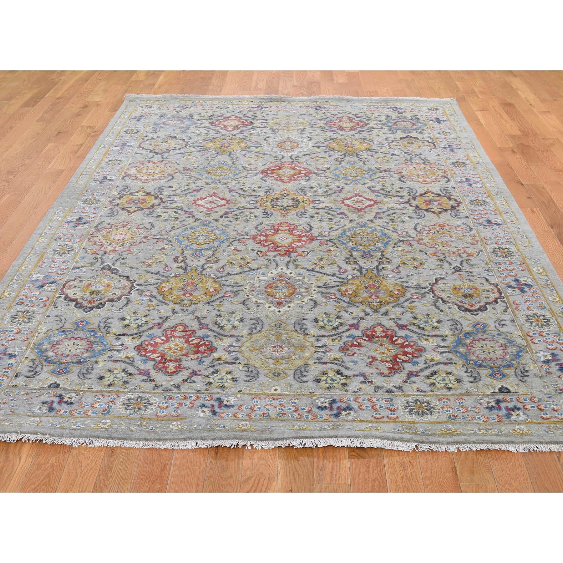 Other The Sunset Rosettes Pure Silk and Wool Hand Knotted Oriental Rug