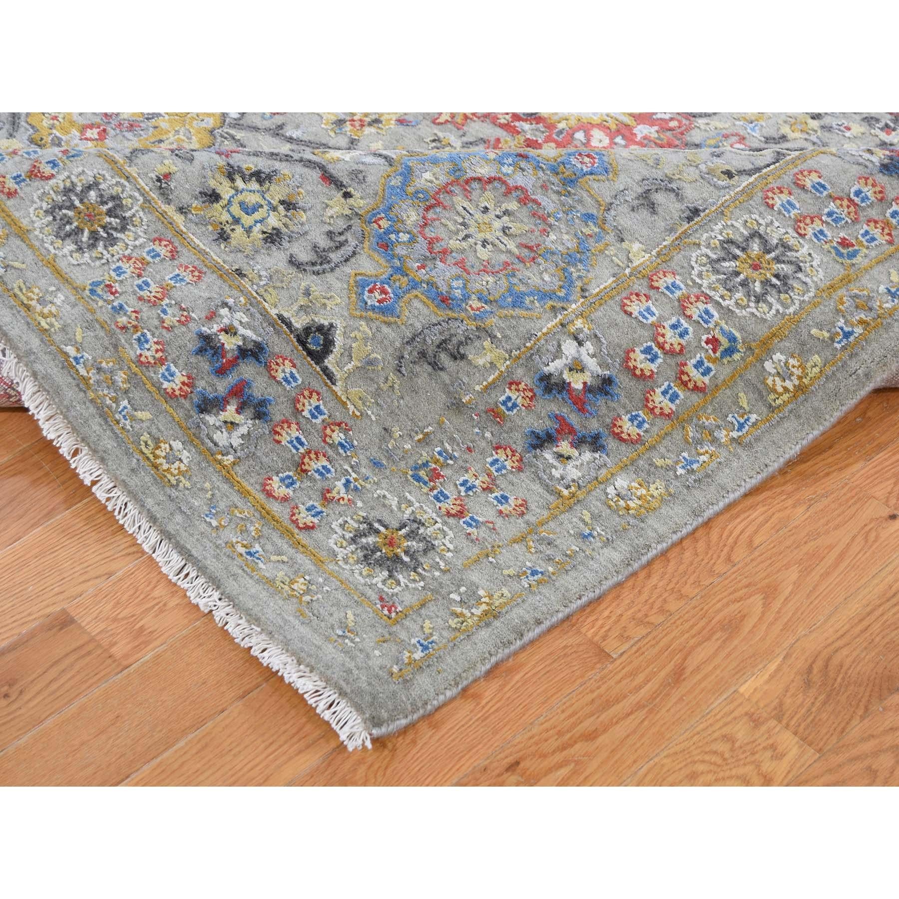Contemporary The Sunset Rosettes Pure Silk and Wool Hand Knotted Oriental Rug