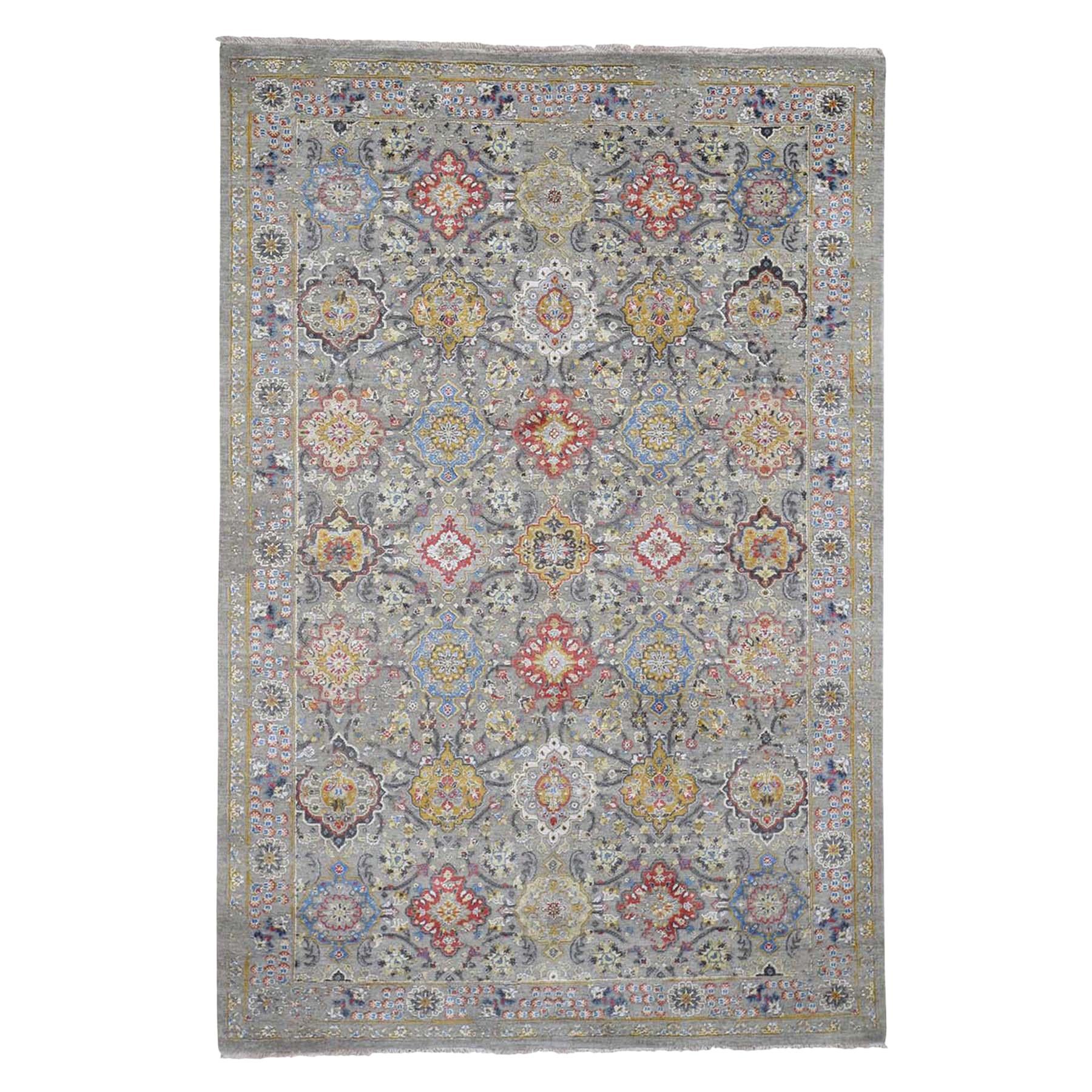 The Sunset Rosettes Pure Silk and Wool Hand Knotted Oriental Rug