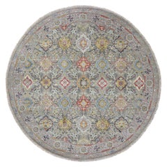 The Sunset Rosettes Pure Silk and Wool Round Hand Knotted Oriental Rug