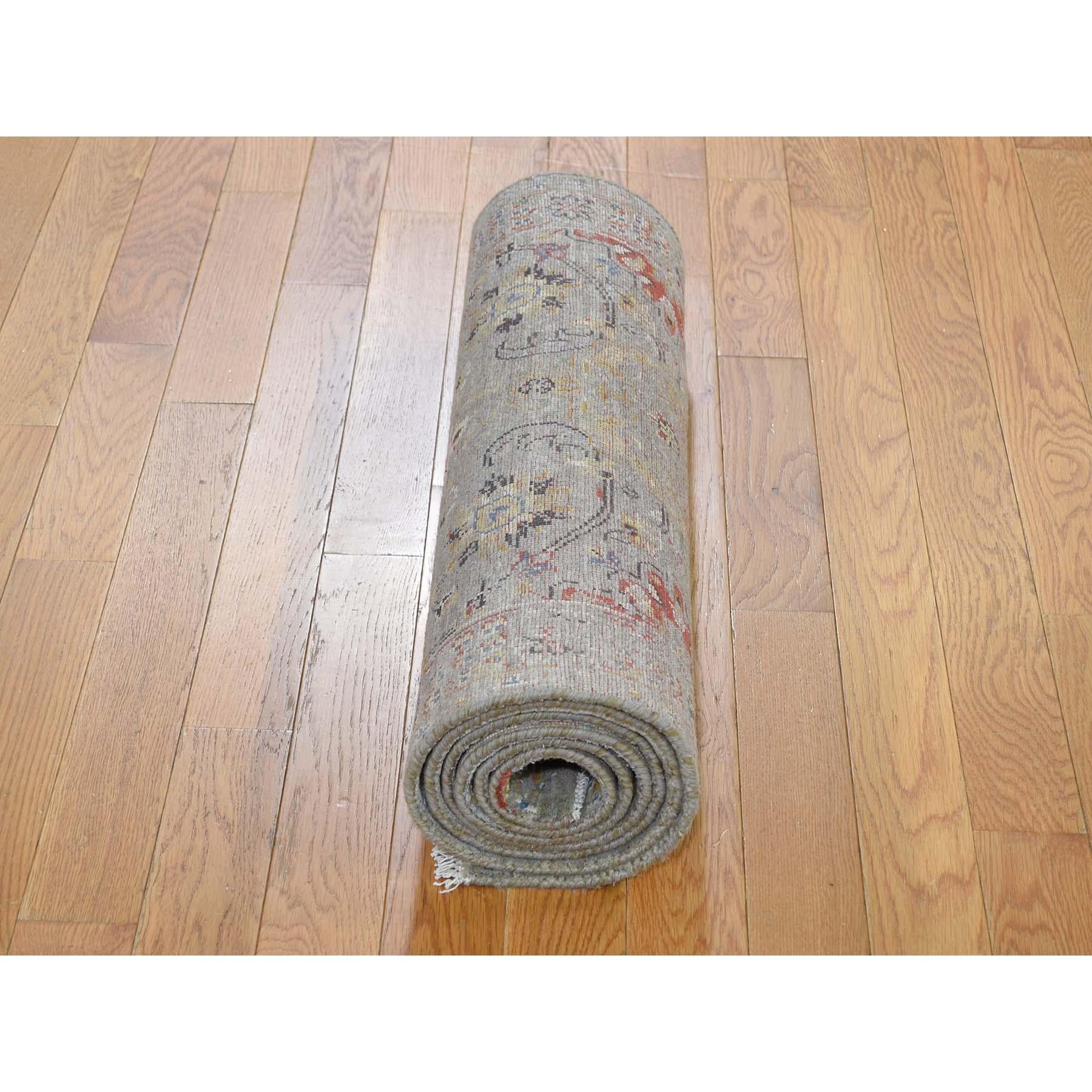 Sunset Rosettes Pure Silk & Wool Runner Hand-Knotted Oriental Rug In New Condition In Carlstadt, NJ