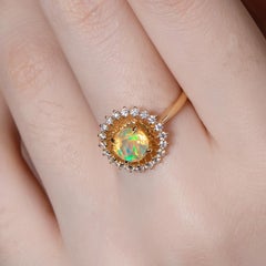 The Sunshine - Faced Fire Opal & Diamond Engagement Ring 18K Yellow Gold