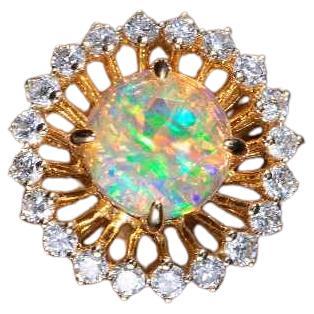 The Sunshine - Faced Fire Opal & Diamond Engagement Ring 18K Yellow Gold For Sale