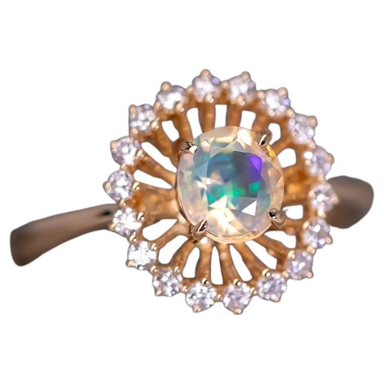 The Sunshine - Faced Fire Opal & Diamond Engagement Ring 18K Yellow Gold For Sale