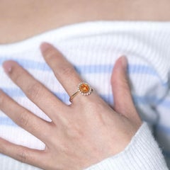 The Sunshine - Mexikanischer Feueropal Halo Diamant Verlobungsring 18K Gelbgold