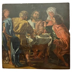 Antique ''the Supper at Emmaus'' Peter Paul Rubens Oil on Oak Panel