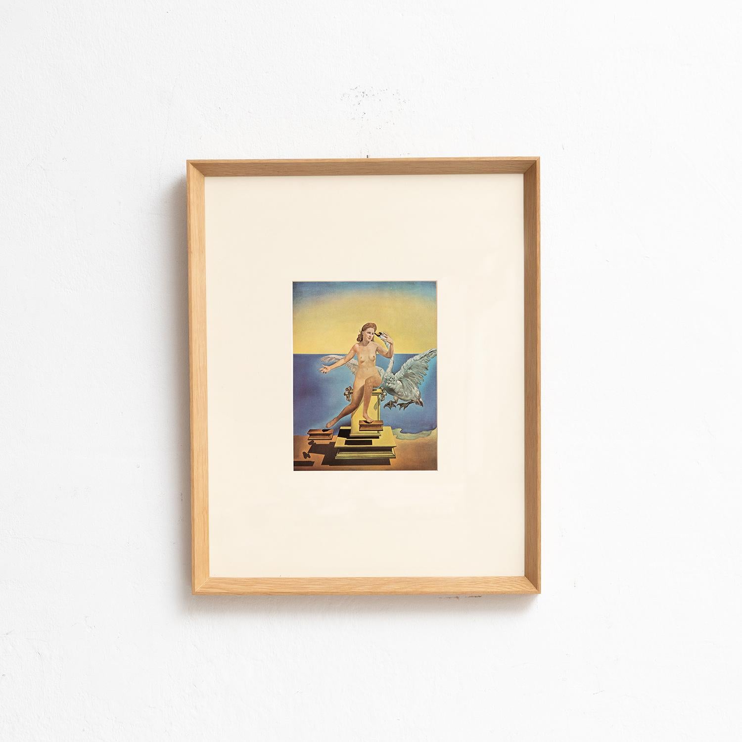 Step into the fantastical world of Salvador Dalí with this captivating color cliché print, meticulously edited by Editions du Chêne in Paris, France, in 1957. Encased in a beautiful solid wood frame measuring 54cm in height, 43.5cm in width, and