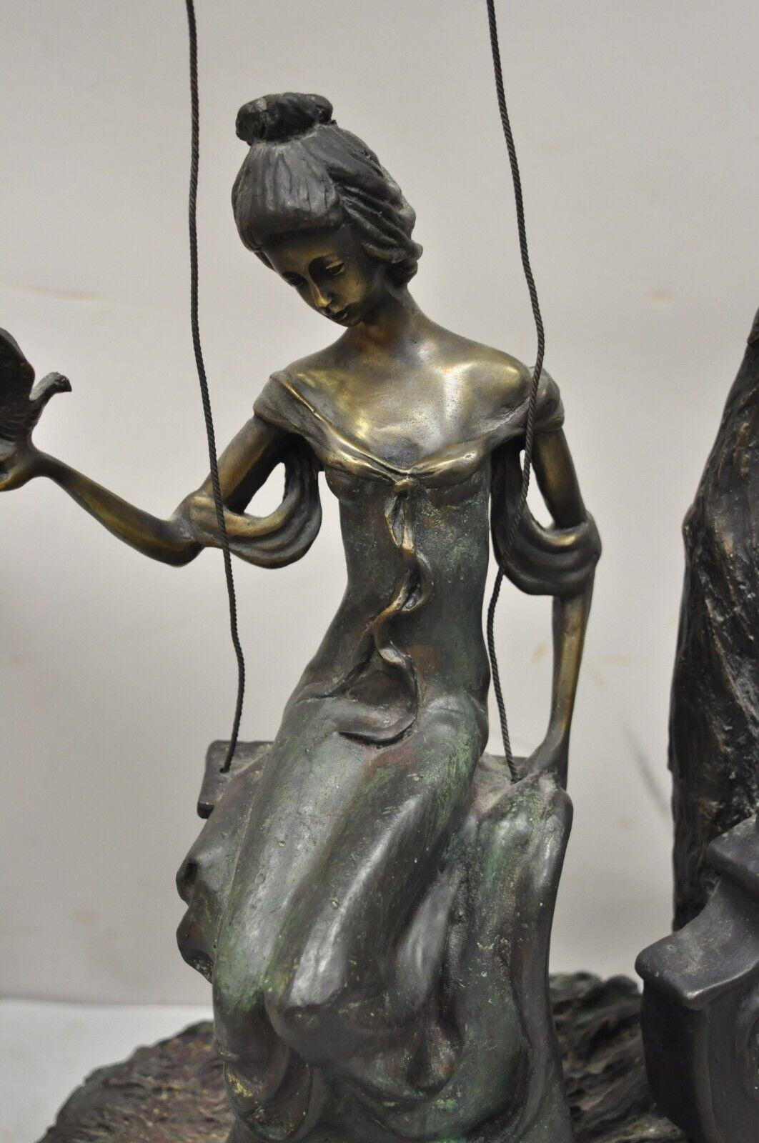 The Swing Bronze Statue on Marble Base after Louis Icart (1888-1950) In Good Condition In Philadelphia, PA