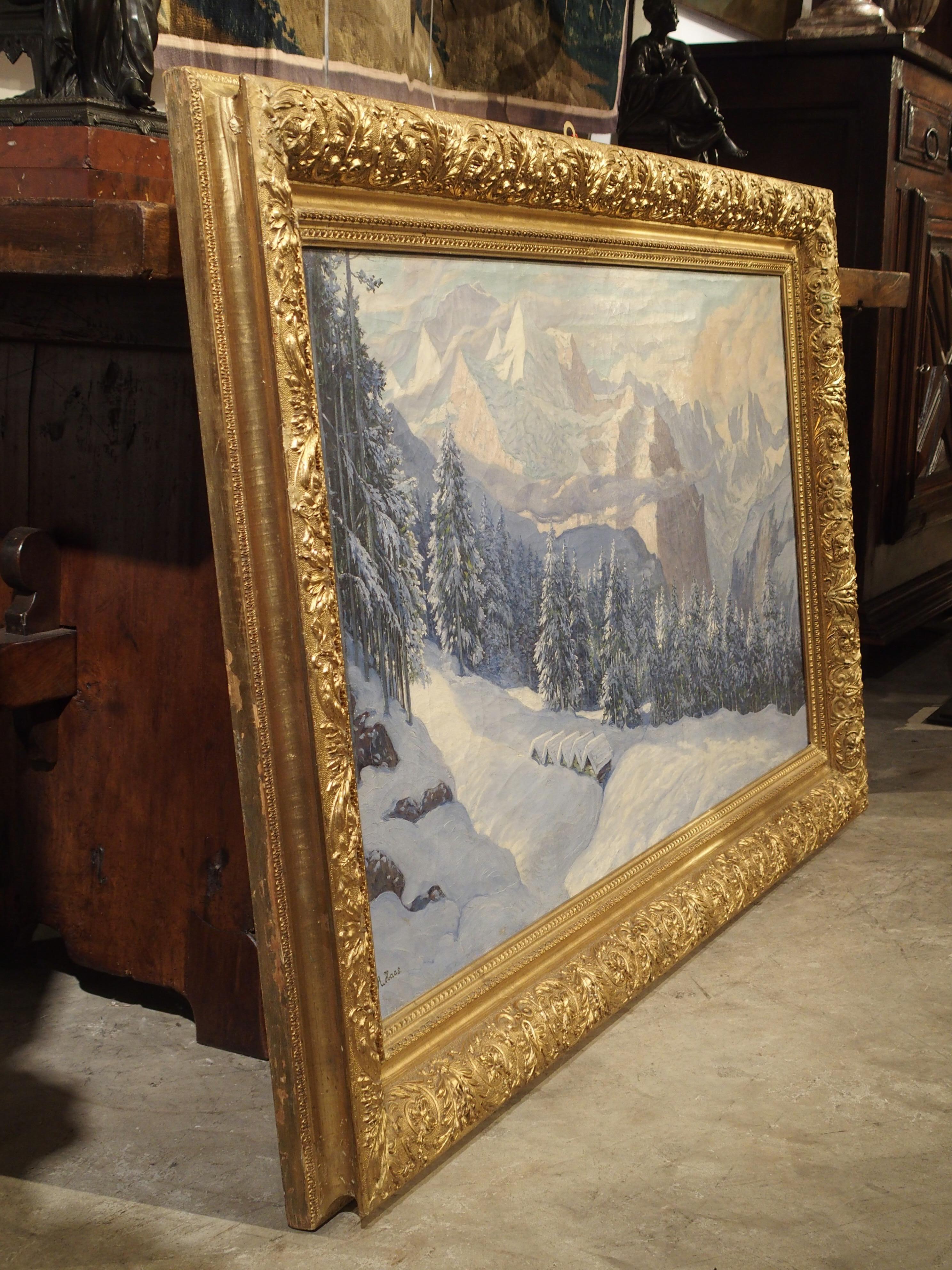 The Swiss Alps in Winter, Large Oil on Canvas by Hans August Haas 1866-1943 For Sale 6