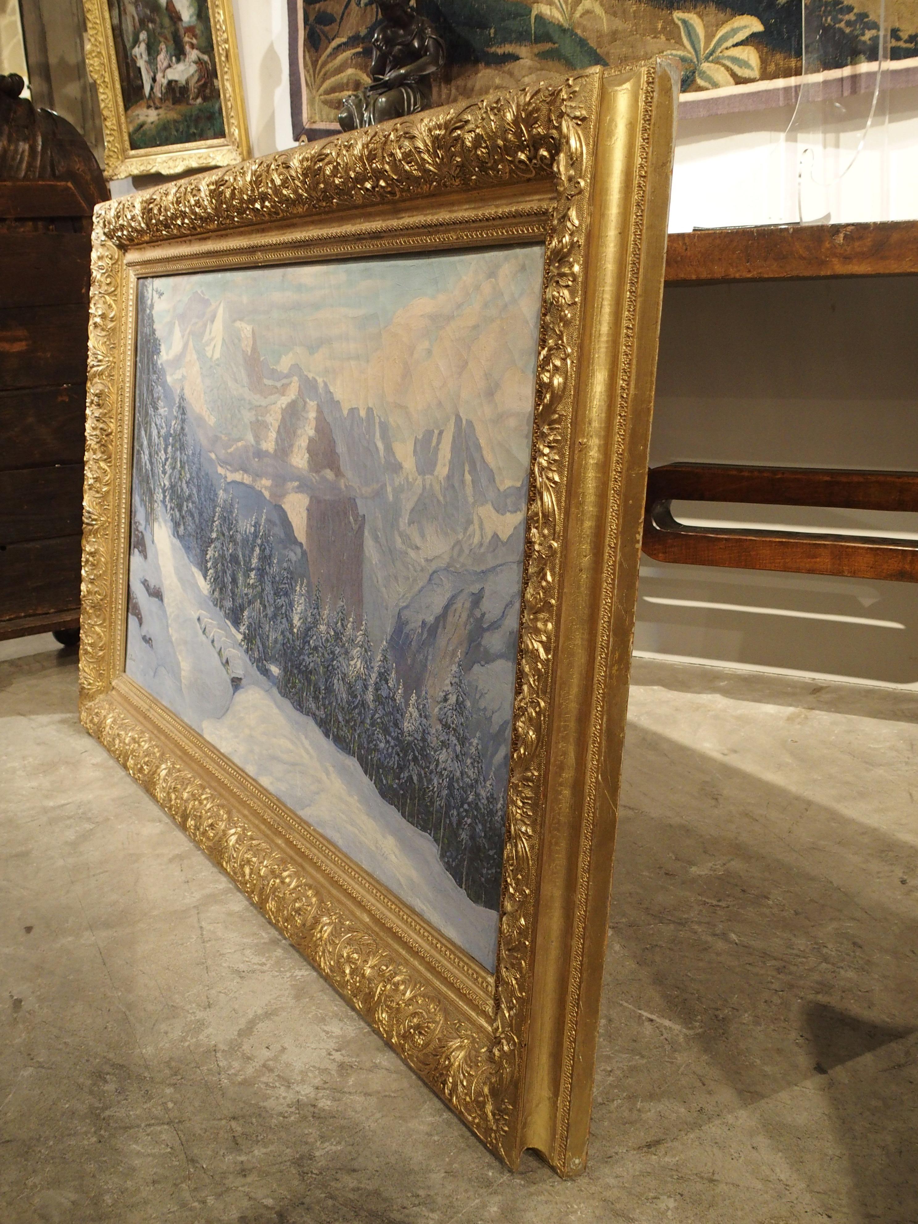 The Swiss Alps in Winter, Large Oil on Canvas by Hans August Haas 1866-1943 For Sale 8