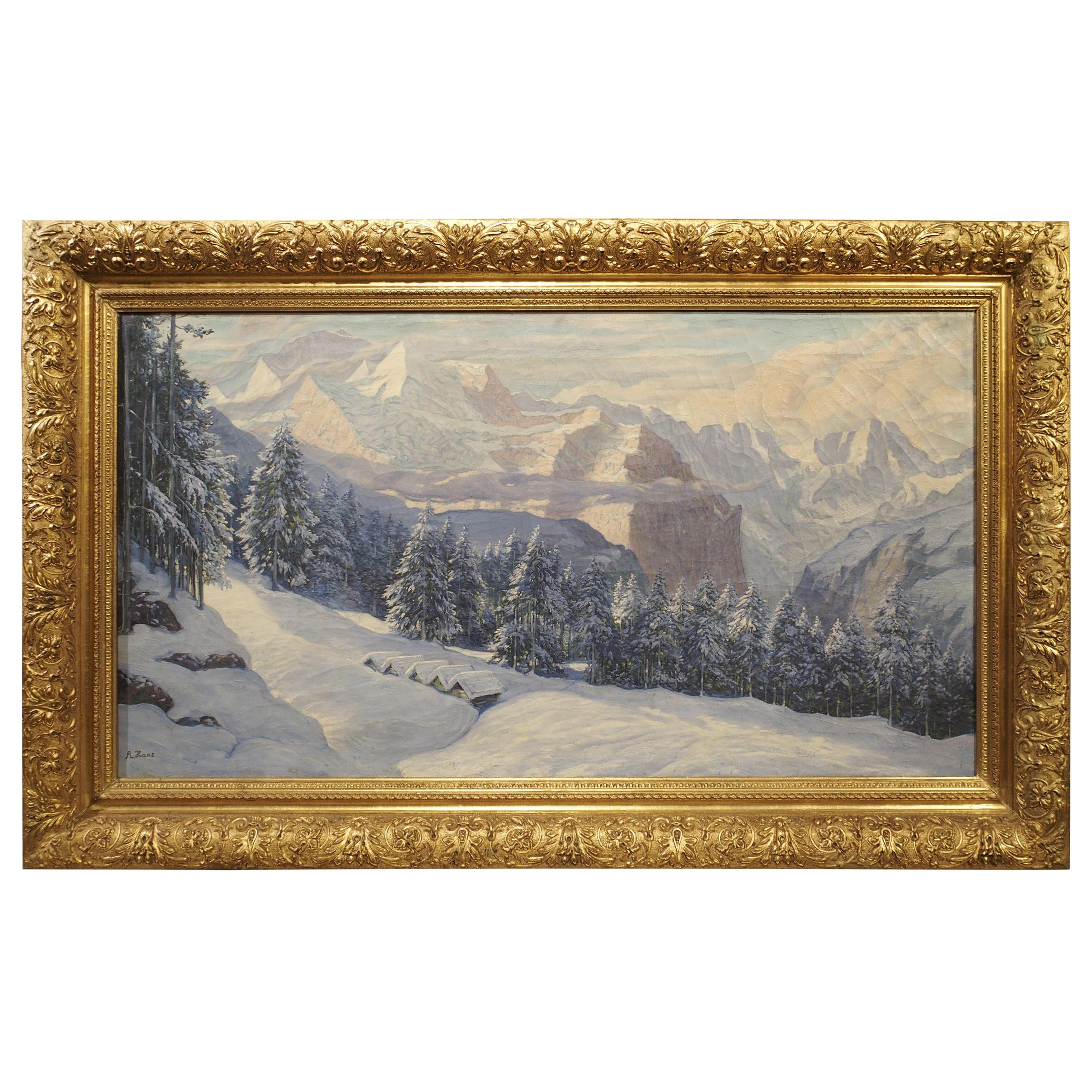 The Swiss Alps In Winter Large Oil On, Swiss Alps Landscape Paintings