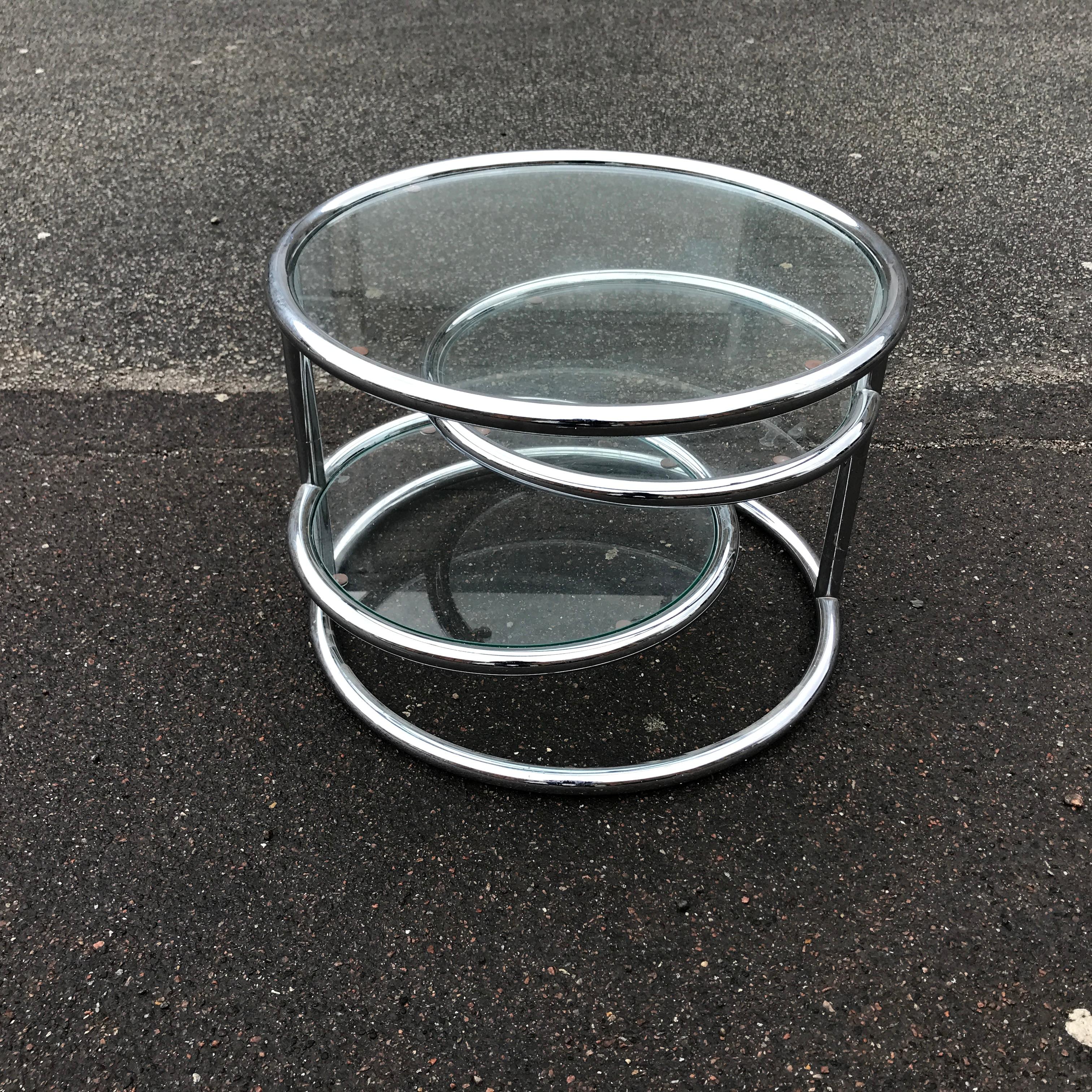 Art Deco Swivel Table in Chrome and Glass