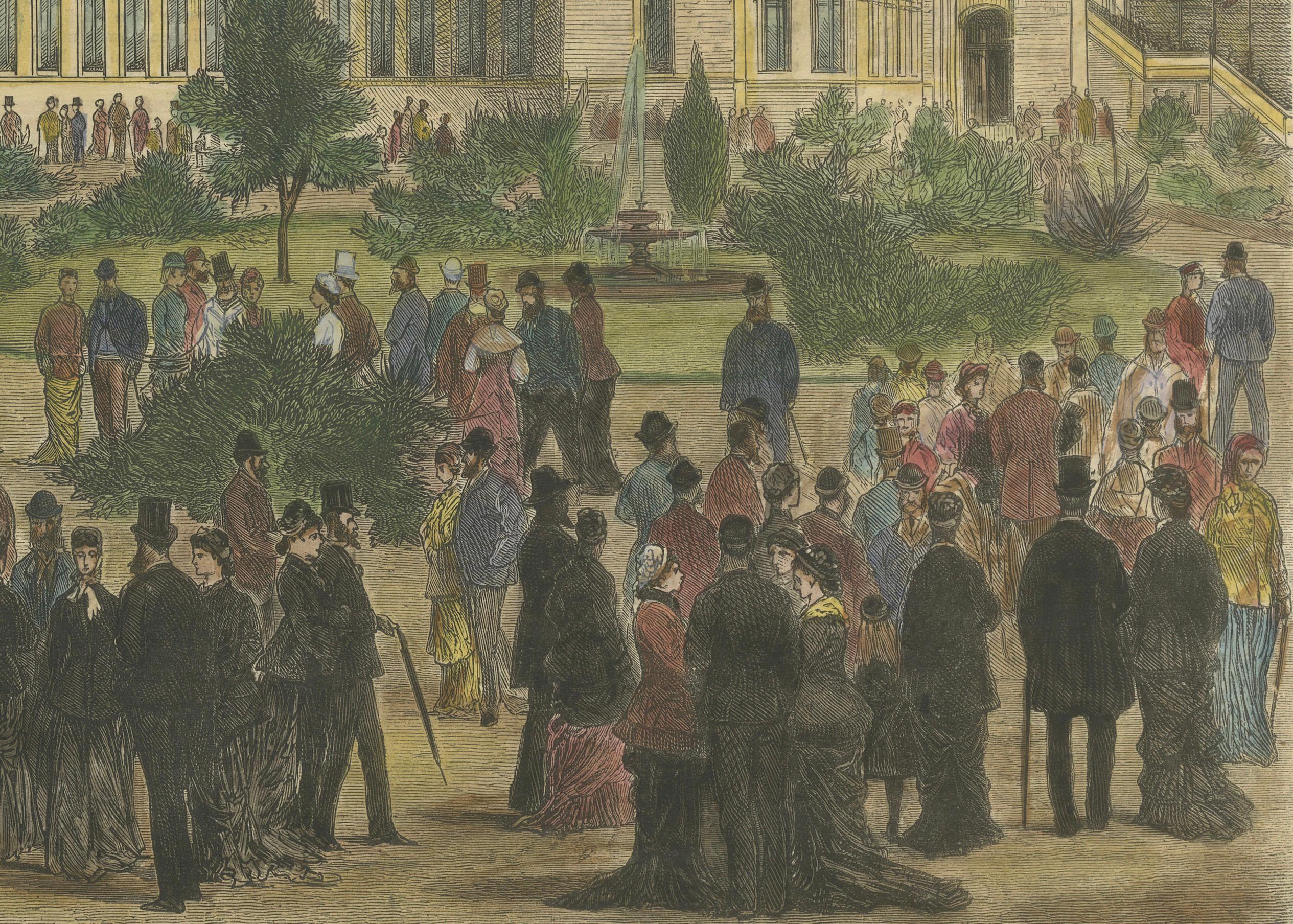 Edificio de la Exposición Internacional de Sydney (Palacio de los Jardines) Grabado, c. 1879 Fines del siglo XIX en venta