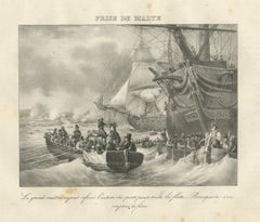 The Taking of Malta, Grand Master Refuses, Antique Madou Lithograph, 1827
