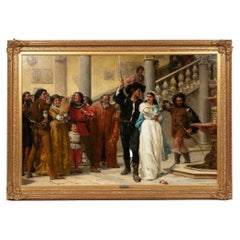 Antique "The Taming of the Shrew" by Frank William Warwick Topham, Oil on Canvas (1879)