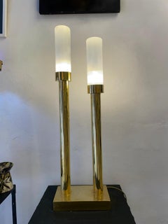 The Tanger Lamp - Brass Lamp with 2 Selenite Crystal Cylinders by Neo Kasbah