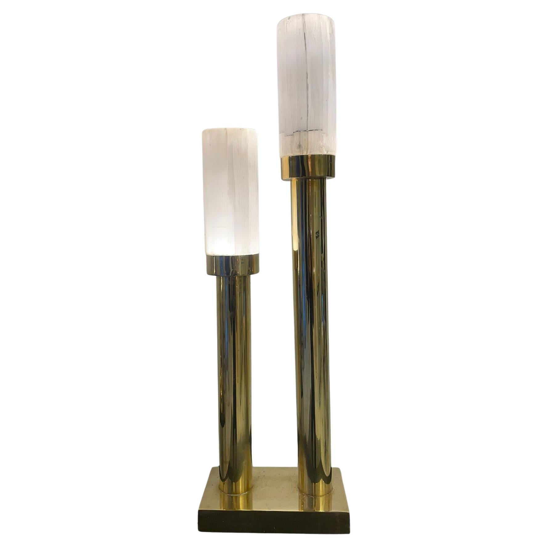 Lámpara Tanger - Lámpara de latón con 2 cilindros de cristal de selenita by Neo Kasbah Hilado en venta