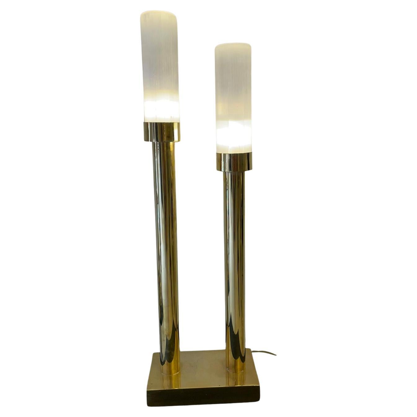 The Tanger Lamp - Brass Lamp with 2 Selenite Crystal Cylinders by Neo Kasbah