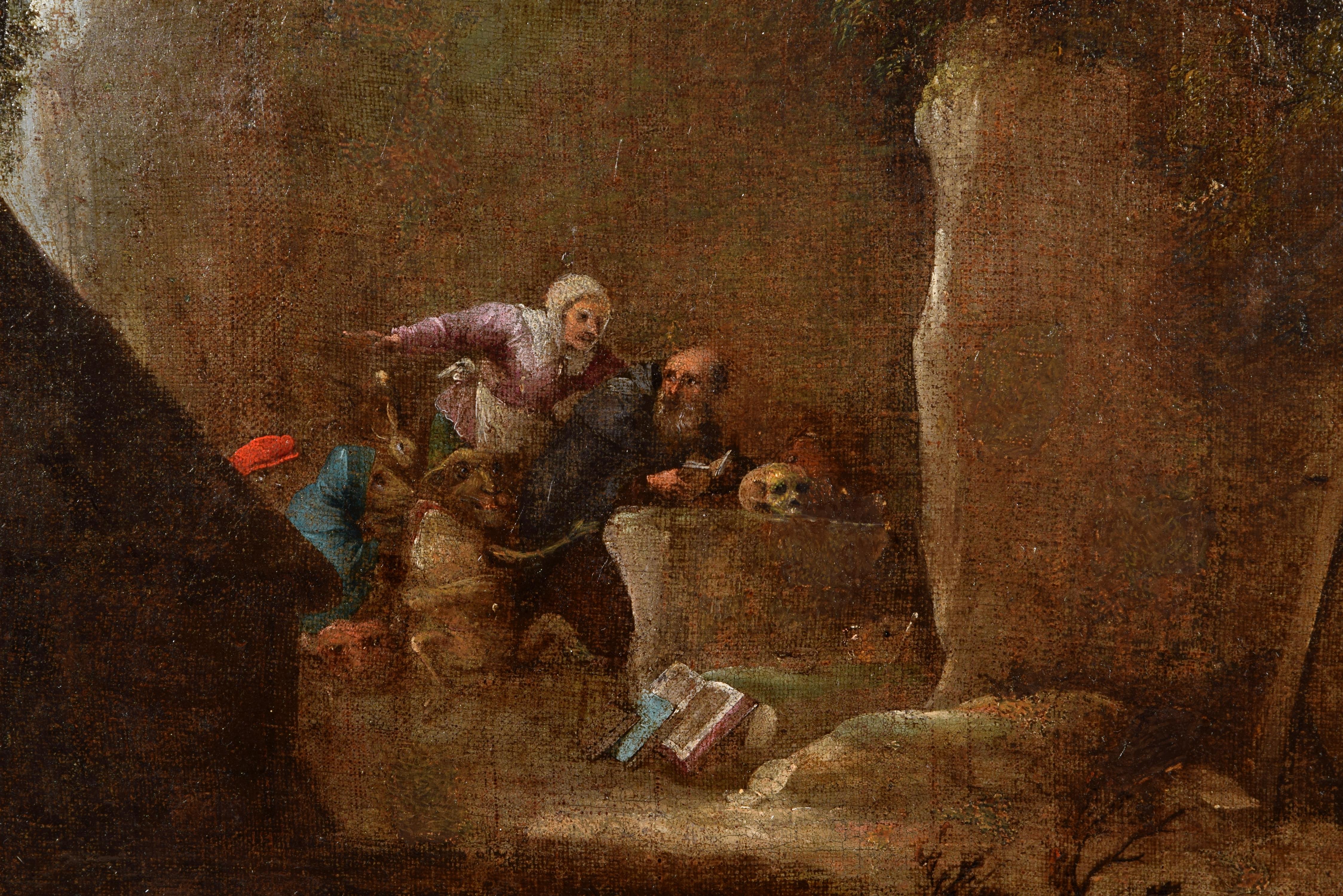 Die Versuchung des heiligen Anthony. Ölgemälde auf Leinwand. 17. Jahrhundert, nach David Teniers II (Barock) im Angebot