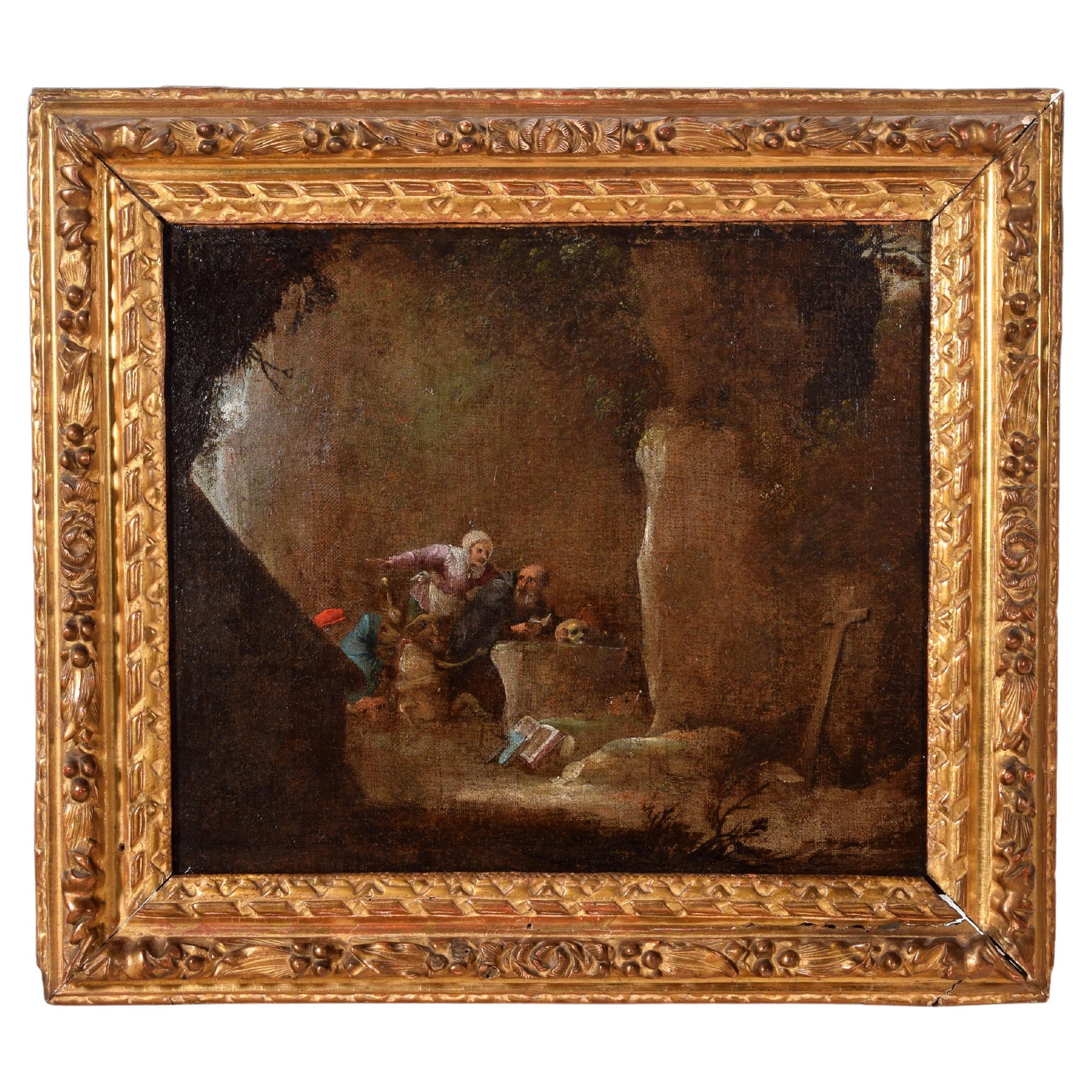 The temptation of St Anthony. Oil on canvas. 17th c., after David Teniers II For Sale