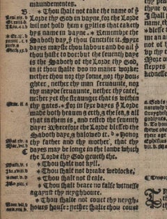 The Ten Commandments, 1551 Tyndale Bible Leaf, Exodus 20