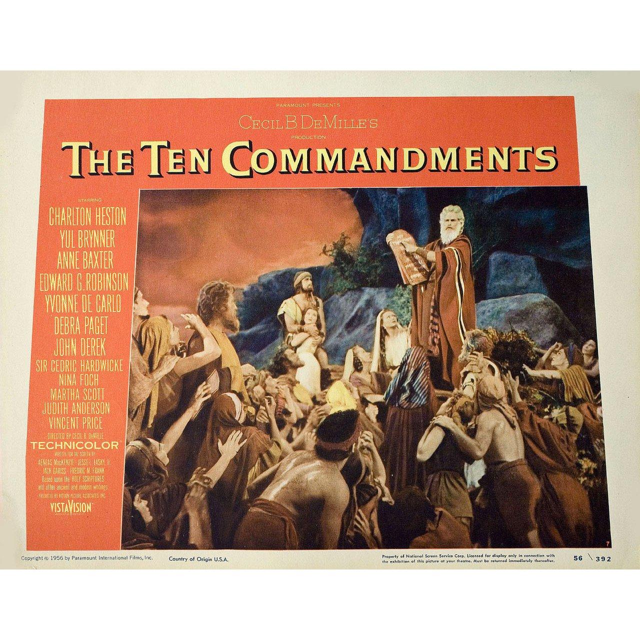 Original 1956 U.S. scene card for the film “The Ten Commandments” directed by Cecil B. DeMille with Charlton Heston / Yul Brynner / Anne Baxter / Edward G. Robinson. Fine condition. Please note: the size is stated in inches and the actual size can