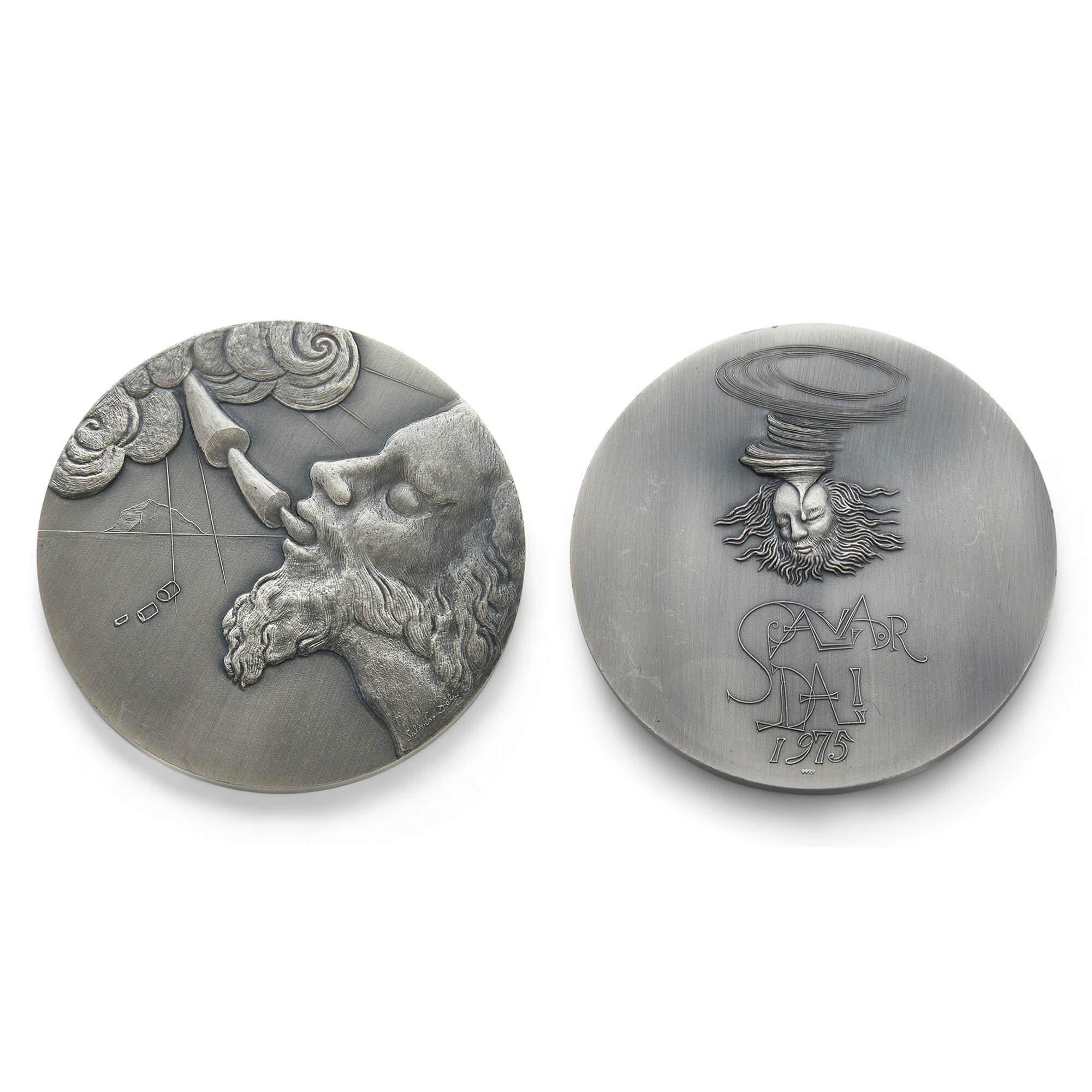 ‘The Ten Commandments’ silver medal set by Salvador Dalí
Spanish, 1975
Height 0.5cm, diameter 10cm

The unusual and rare collection of pure silver medals was designed by Salvador Dali (1904-1989) who was one of the most important and famous figures