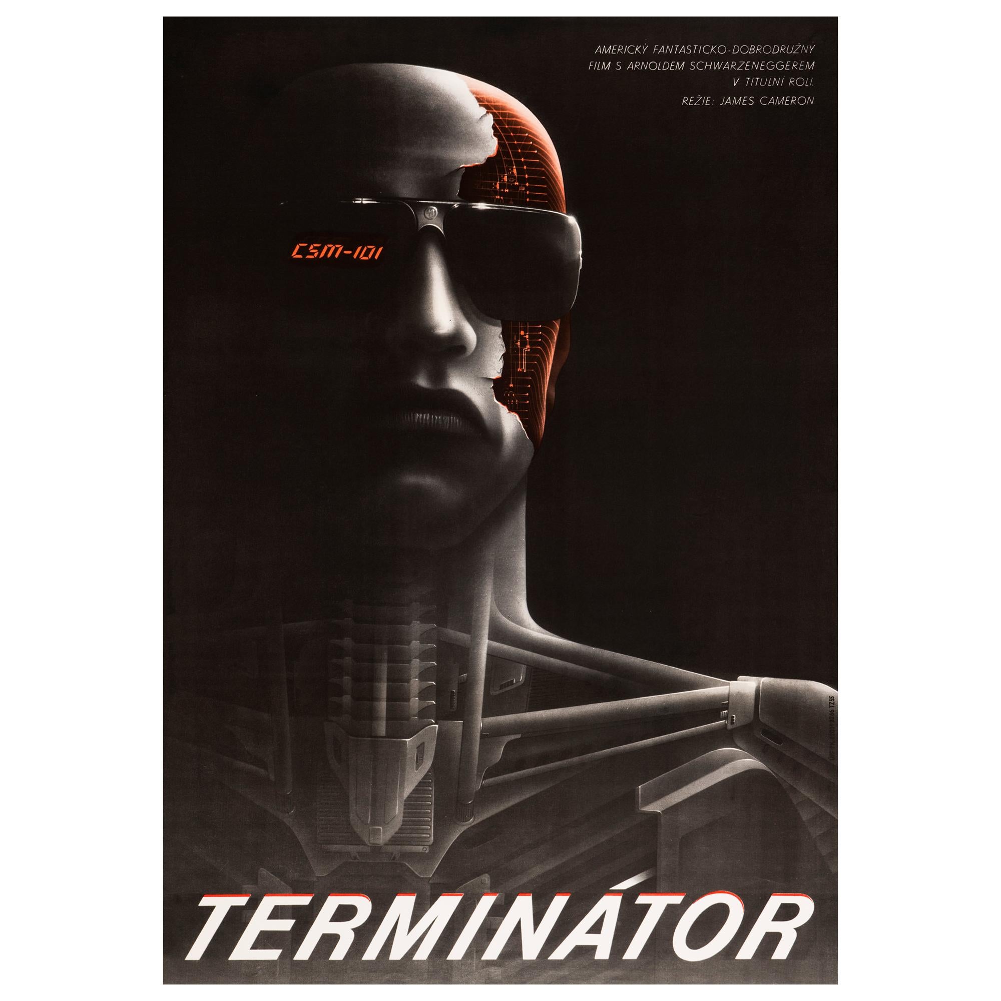 'The Terminator' Original Vintage Movie Poster by Milan Pecák, Czech, 1990