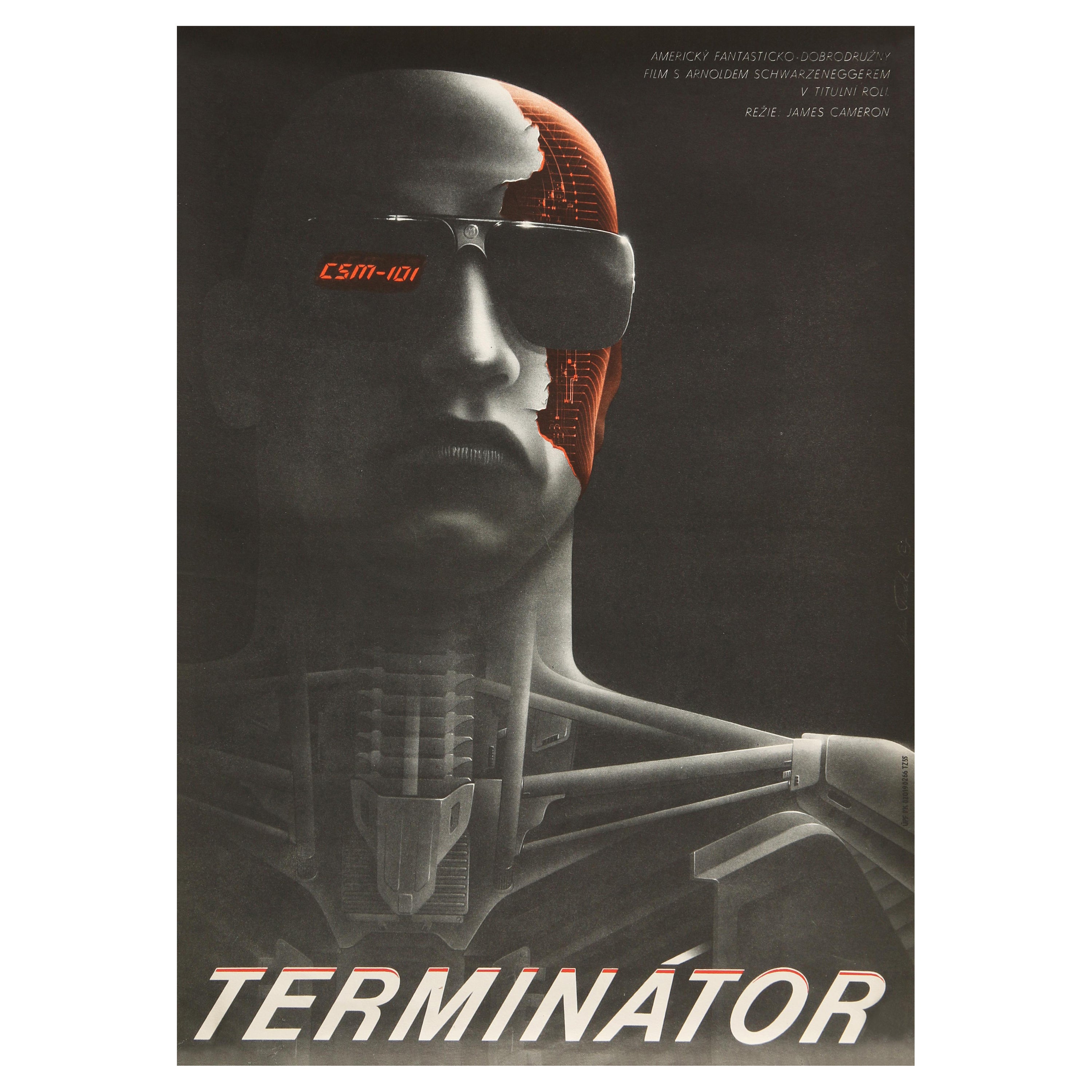 Original-Vintage-Filmplakat „The Terminator“ von Milan Peck, Tschechisch, 1990