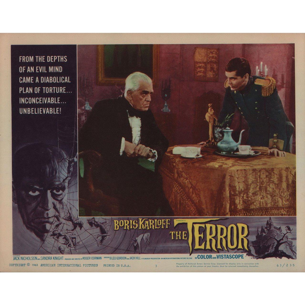 Original 1964 U.S. scene card by Renato Casaro for the film The Terror directed by Roger Corman / Francis Ford Coppola / Monte Hellman / Jack Hill / Jack Nicholson with Boris Karloff / Jack Nicholson / Sandra Knight / Dick Miller. Very good-fine