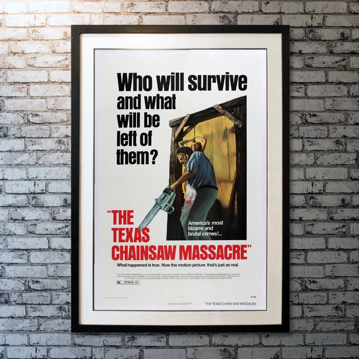 The Texas Chainsaw Massacre, unframed poster, 1974

Original One Sheet (27 X 41 Inches). Five friends head out to rural Texas to visit the grave of a grandfather. On the way they stumble across what appears to be a deserted house, only to discover
