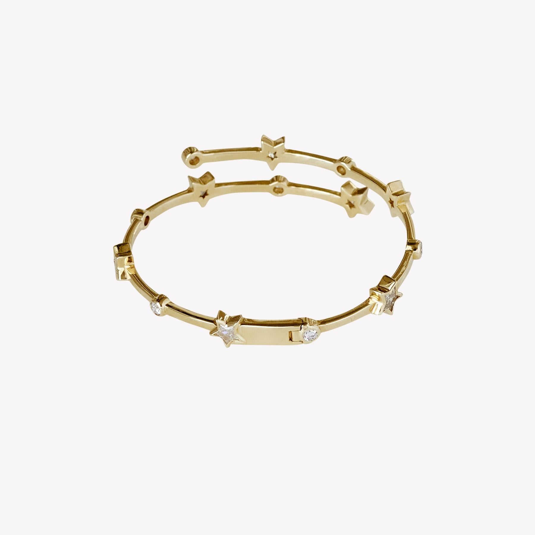 Art Deco 4 Carat GIA Certified Yellow and White Diamond  Star and Brilliant Bangle