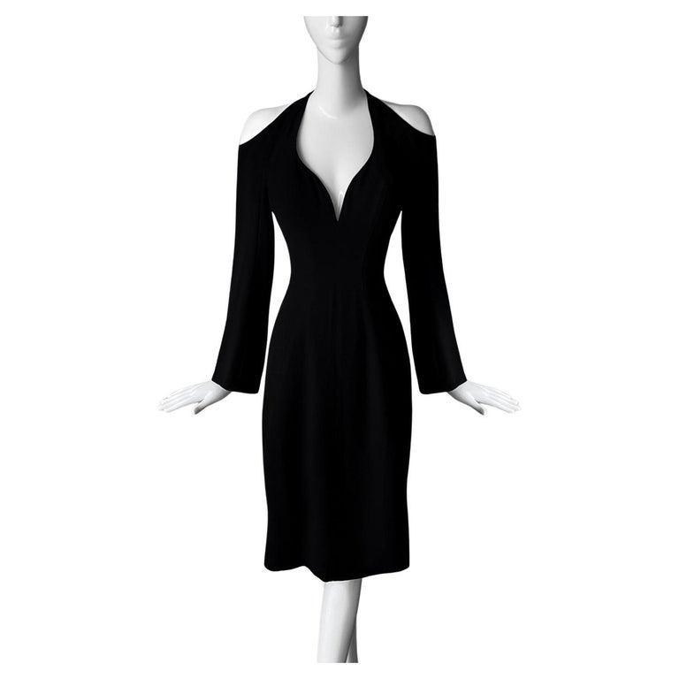 mugler black cut out dress Cutout crepe mini dress - black