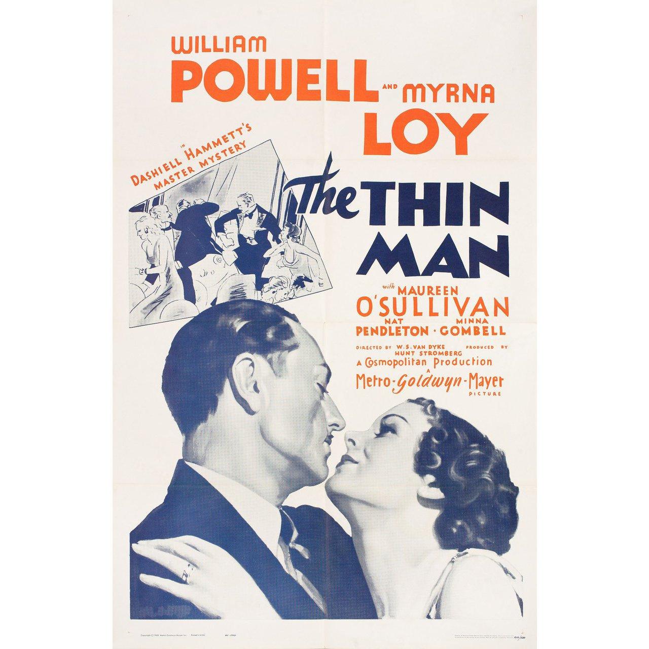 Original 1962 re-release U.S. one sheet poster for the 1934 film The Thin Man directed by W.S. Van Dyke with William Powell / Myrna Loy / Maureen O'Sullivan / Nat Pendleton. Very Good-Fine condition, folded. Many original posters were issued folded