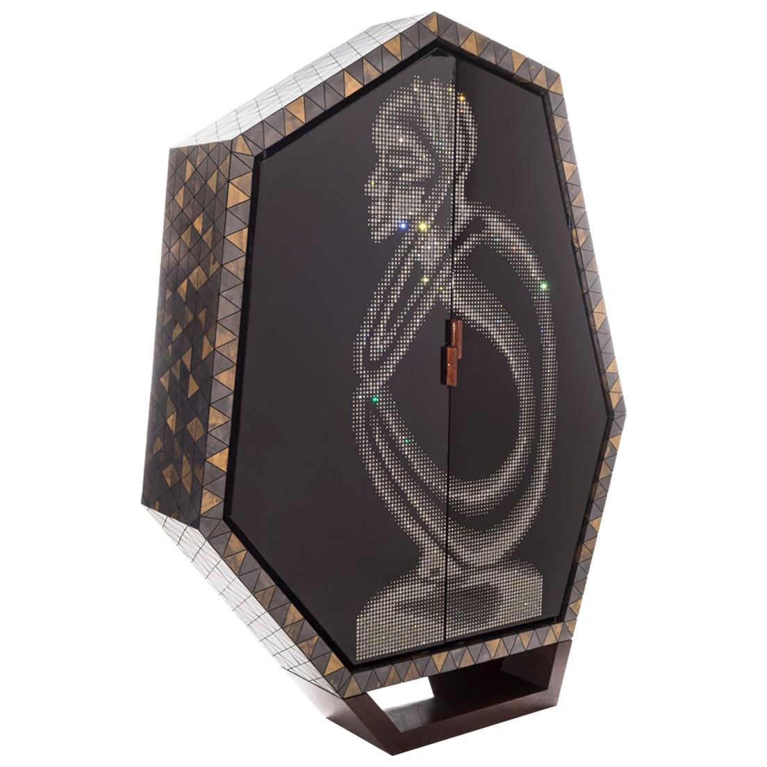 "The Thinker" Cabinet, Mahogany and Crystals, Limited Edition For Sale