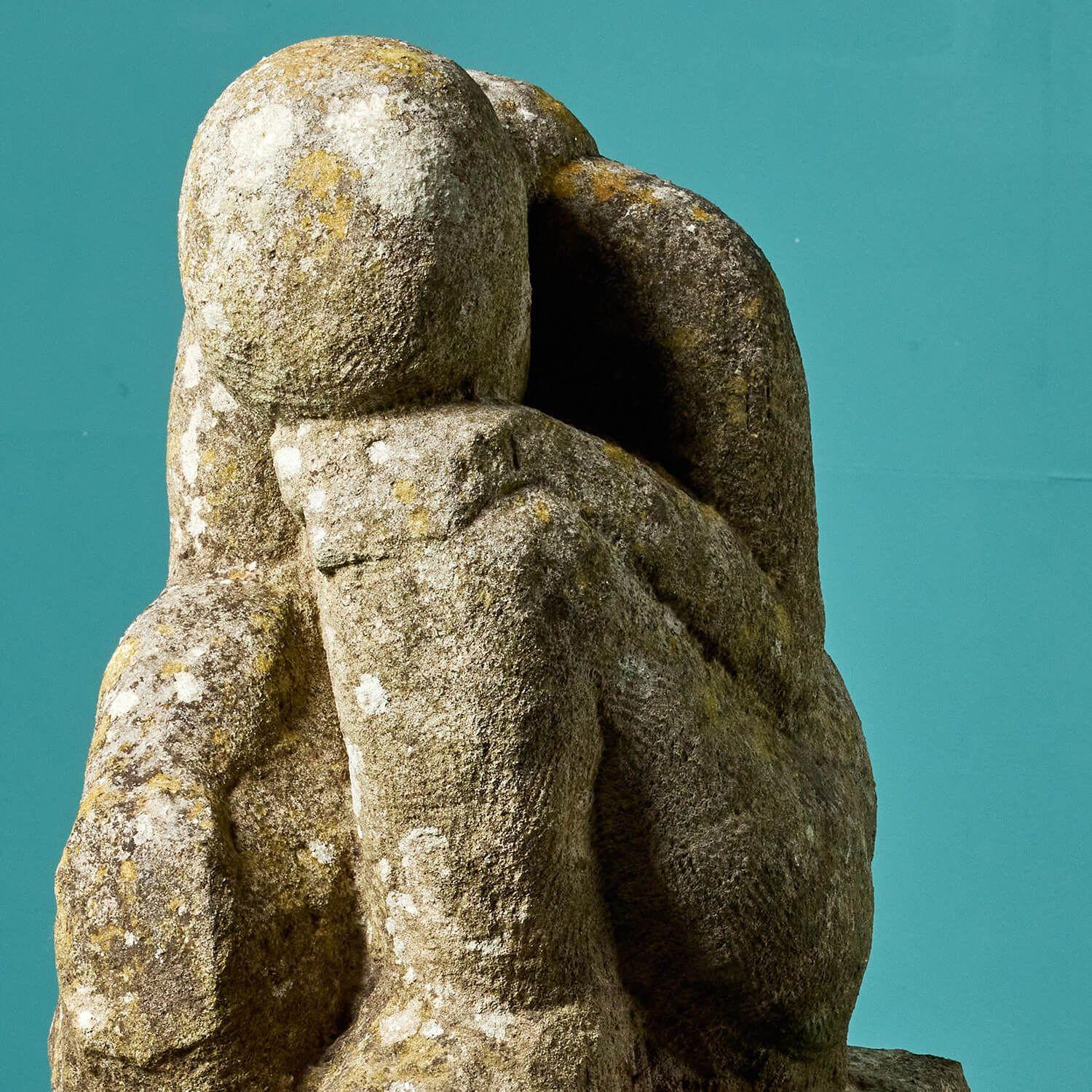 20th Century ‘The Thinker’ Carved Kneeling Statue by a Student of Hugh Casson For Sale