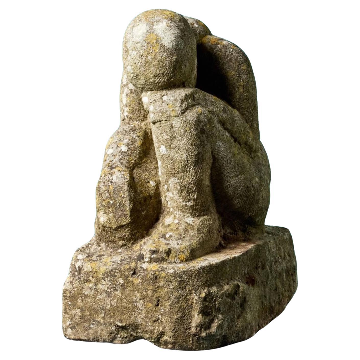 ‘The Thinker’ Carved Kneeling Statue by a Student of Hugh Casson For Sale