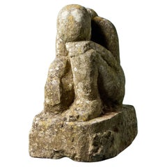 Vintage ‘The Thinker’ Carved Kneeling Statue by a Student of Hugh Casson