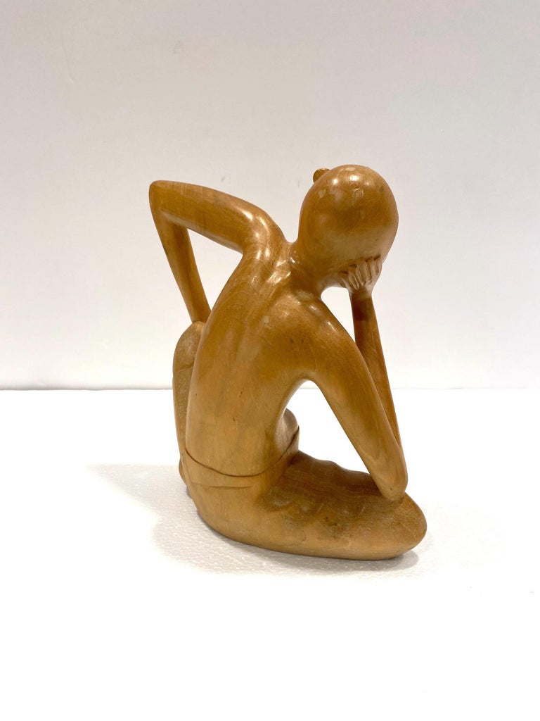 Late 20th Century The Thinker, Vintage Balinese Figural Sculpture in Solid Wood, c. 1970's