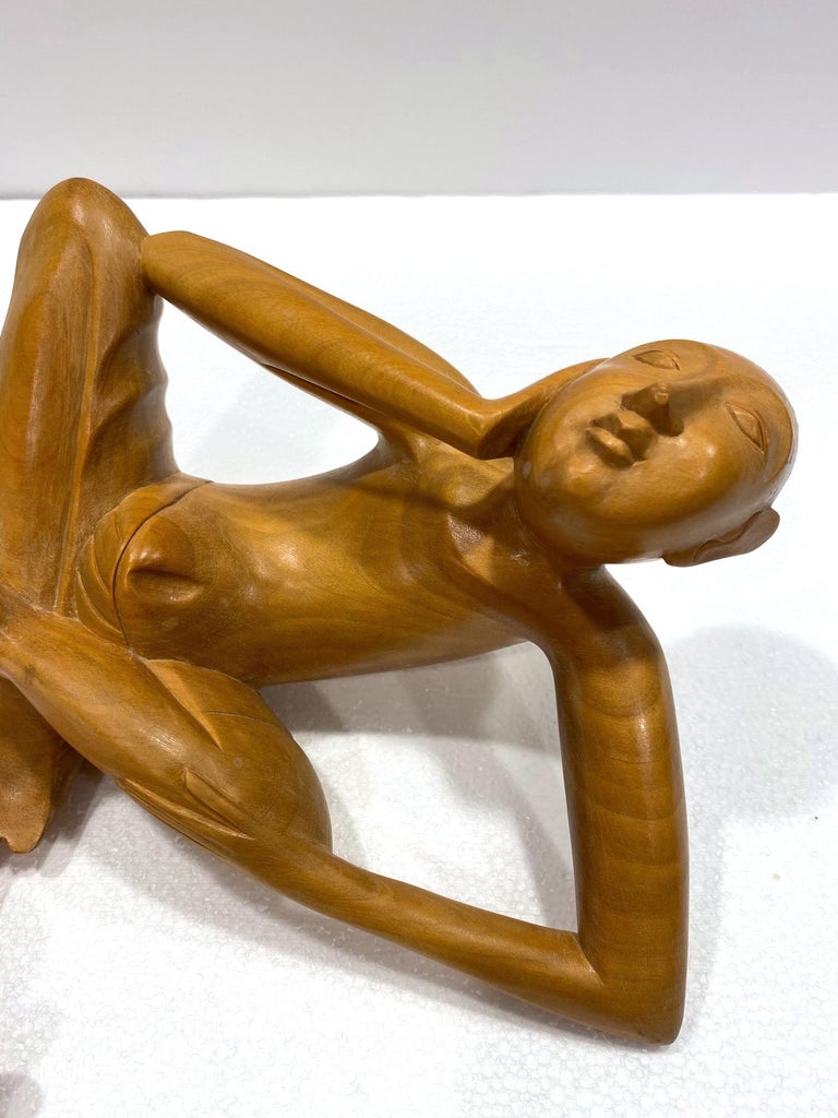 The Thinker, Vintage Balinese Figural Sculpture in Solid Wood, c. 1970's 1