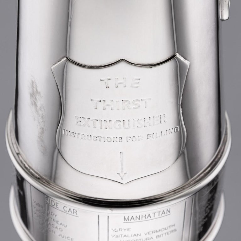'The Thirst Extinguisher' Silver Plated Cocktail Shaker, Asprey & Co, c.1930 For Sale 6